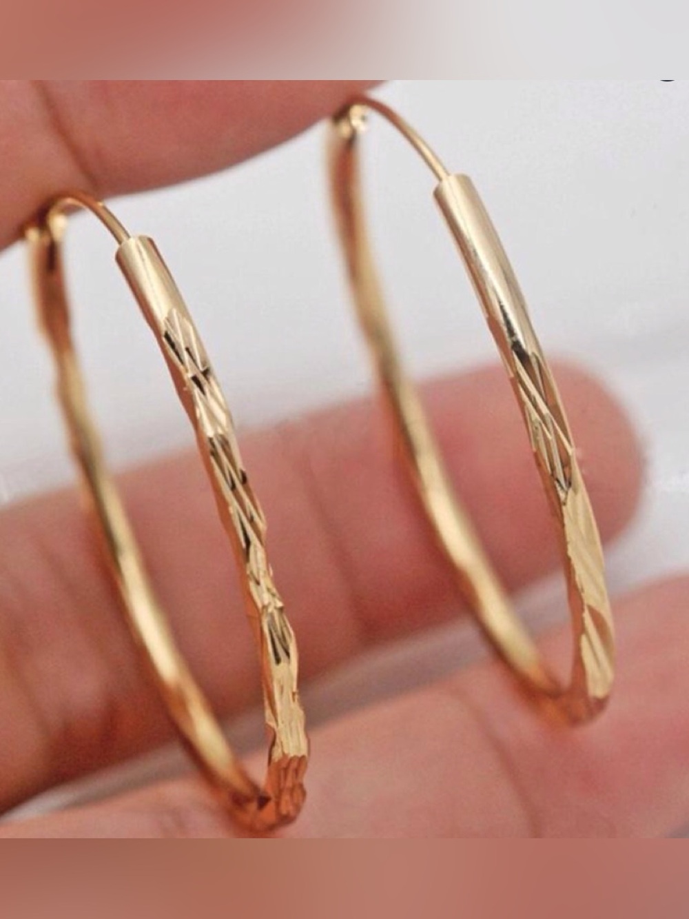 Textured Gold Hoop Earrings for Women - Refined Twisted Design - Picture 3 of 4